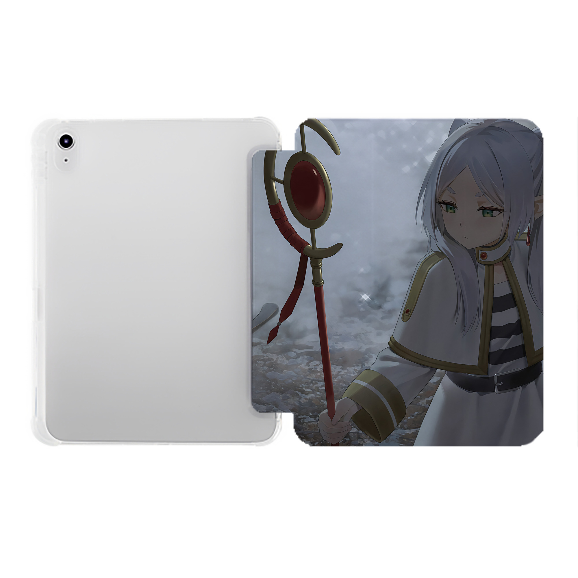 （画像用） 葬送のフリーレン Frieren IPad ケース ペン収納付き 三つ折りスタンド PUレザー×シリコン 対応機種9.5/10.5/10.9インチ
